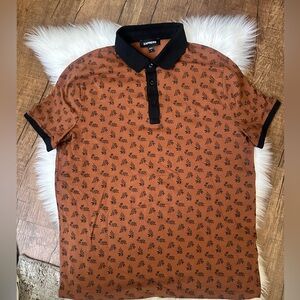 Express Men's Terracotta and Black Floral Polo